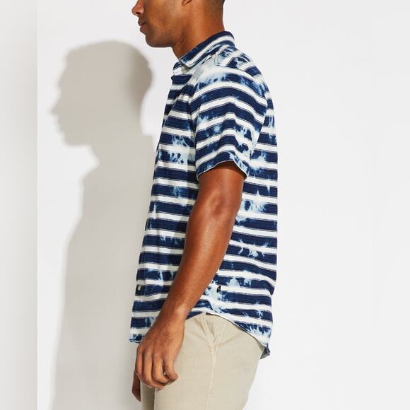 Naxos by Civil Society Mens Indigo Marbled Button Up Knit Shirt Sz XL - Picture 2 of 11